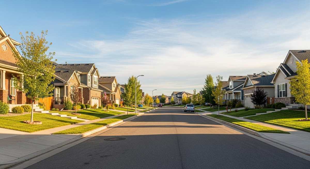 Broomfield suburban street at sunset