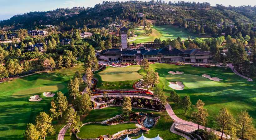 Castle Pines golf course and homes aerial